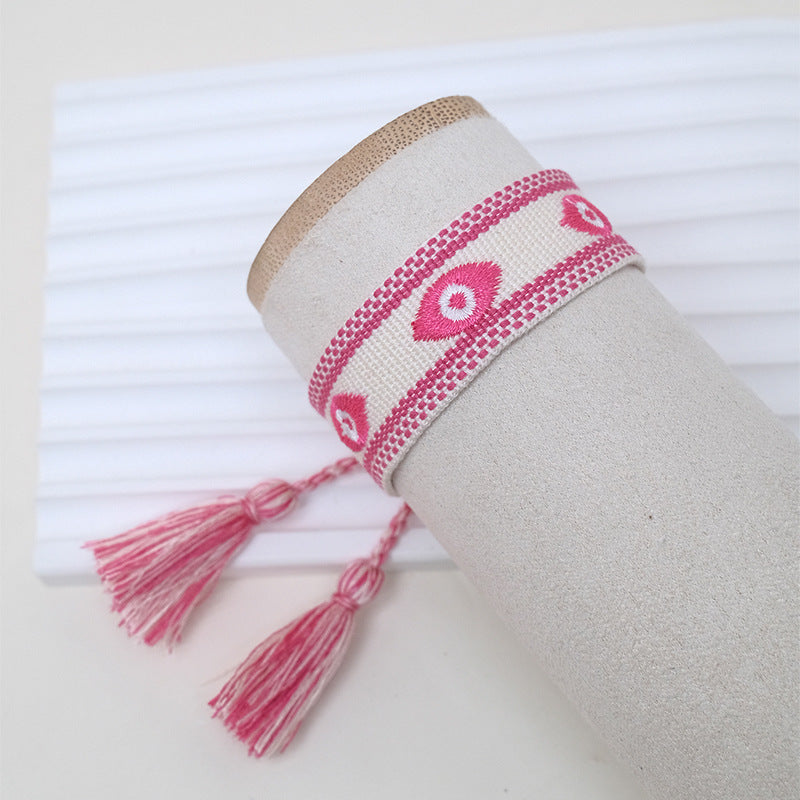 Wholesale Cord Embroidered Logo Devil's Eye Woven Tassel Bracelet